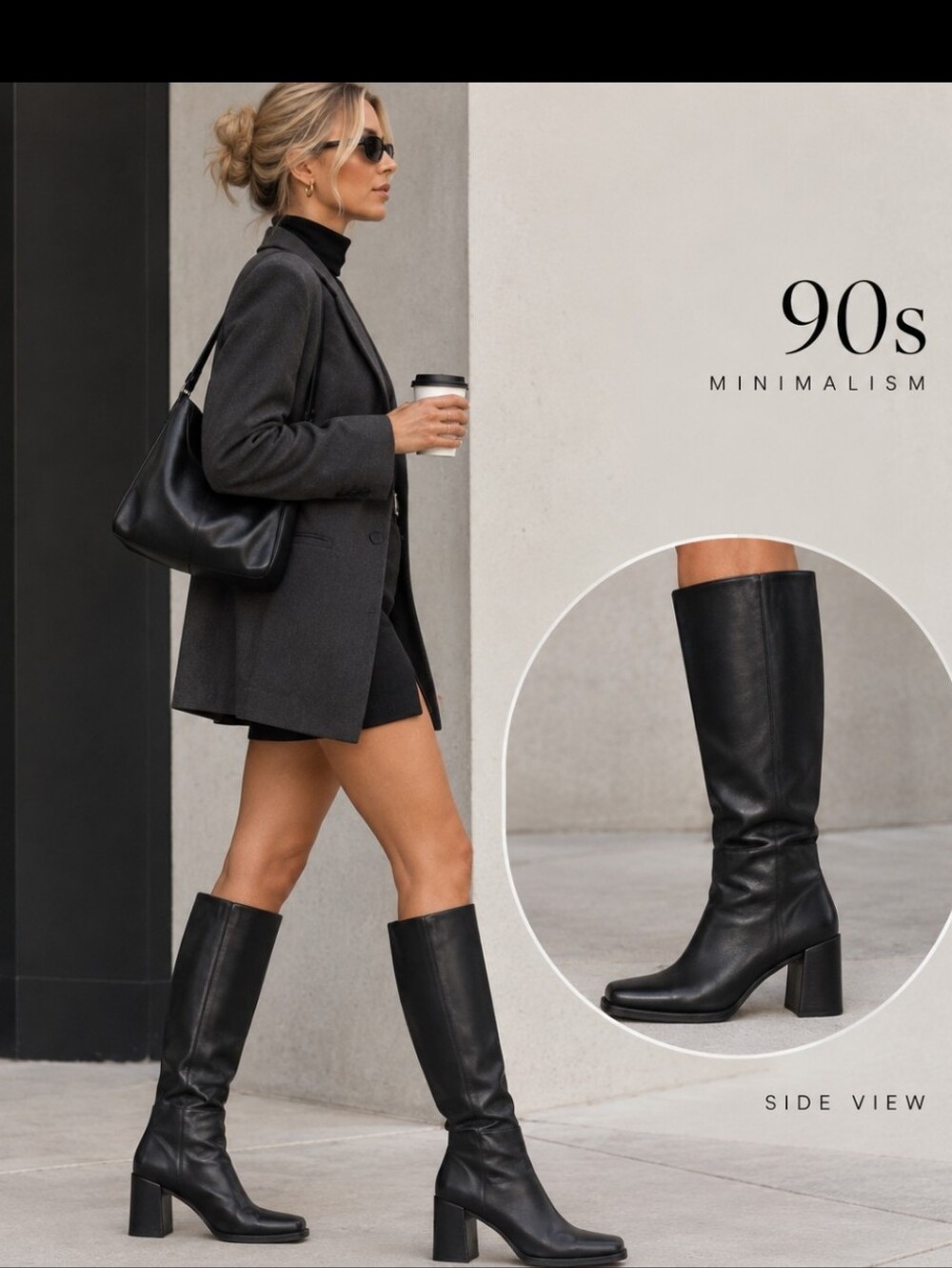Vtg 90s Minimalist Classic Black Leather Knee High Riding Boots St. John's Bay 8
